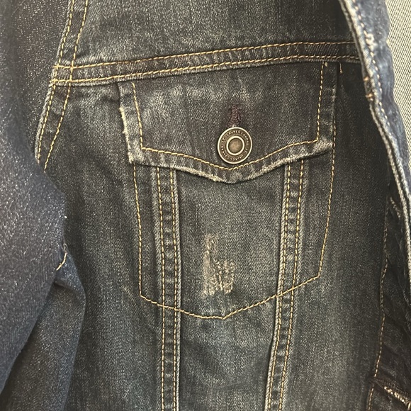 Lauren Conrad LC Jean Jacket Denim Jacket slightly Distressed Dark Denim Size XL - Picture 4 of 7